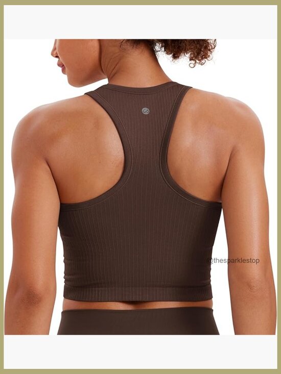 Other - Seamless Ribbed High Neck Crop Tank Top Sports Bra Racerback Padded